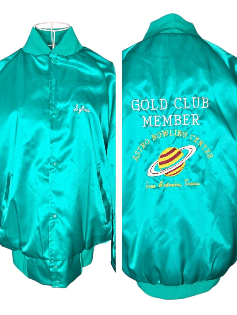 Vintage Westark Bowling Satin Bomber Jacket In Turquoise Size Medium